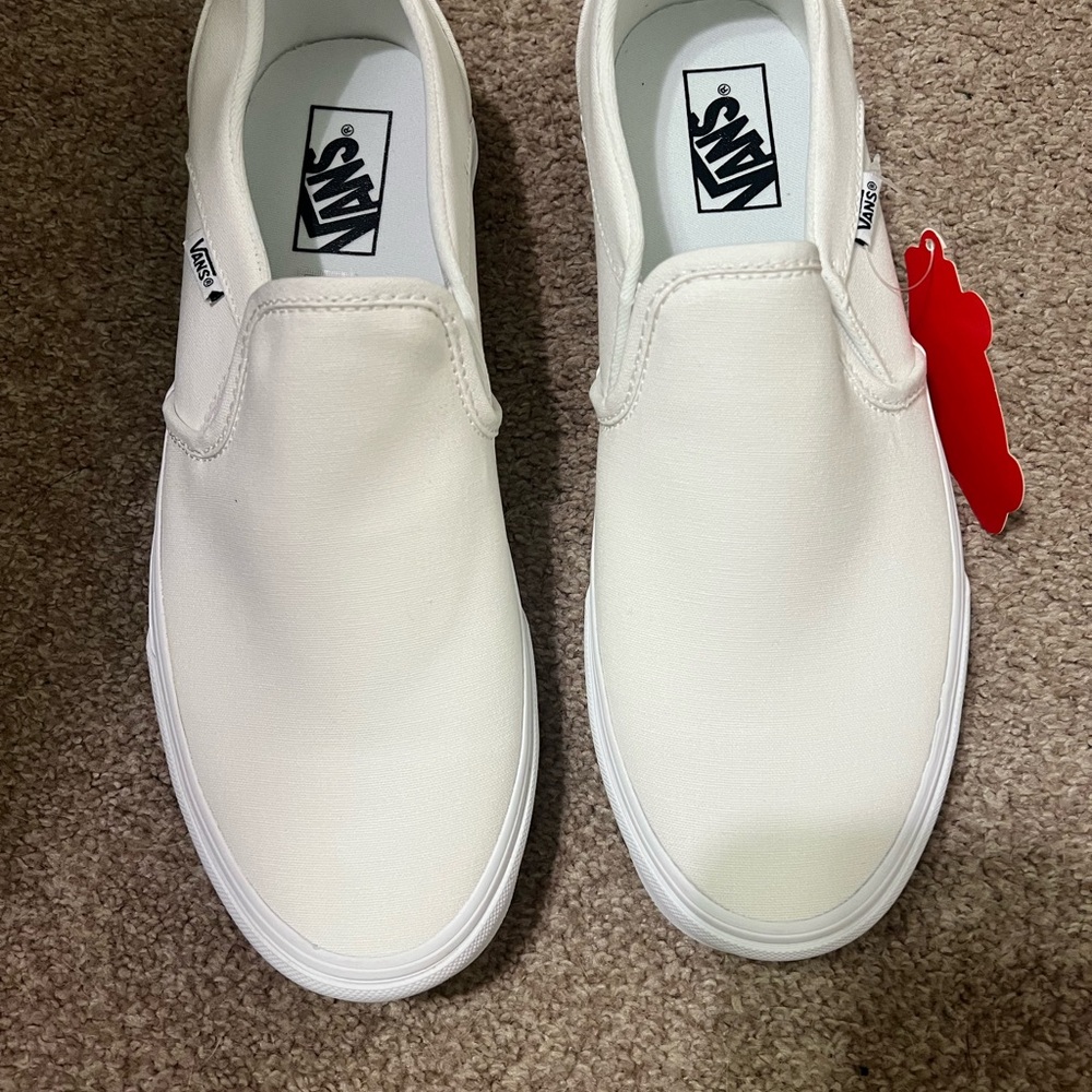 Vans White Slip-On Sneakers with Canvas Upper